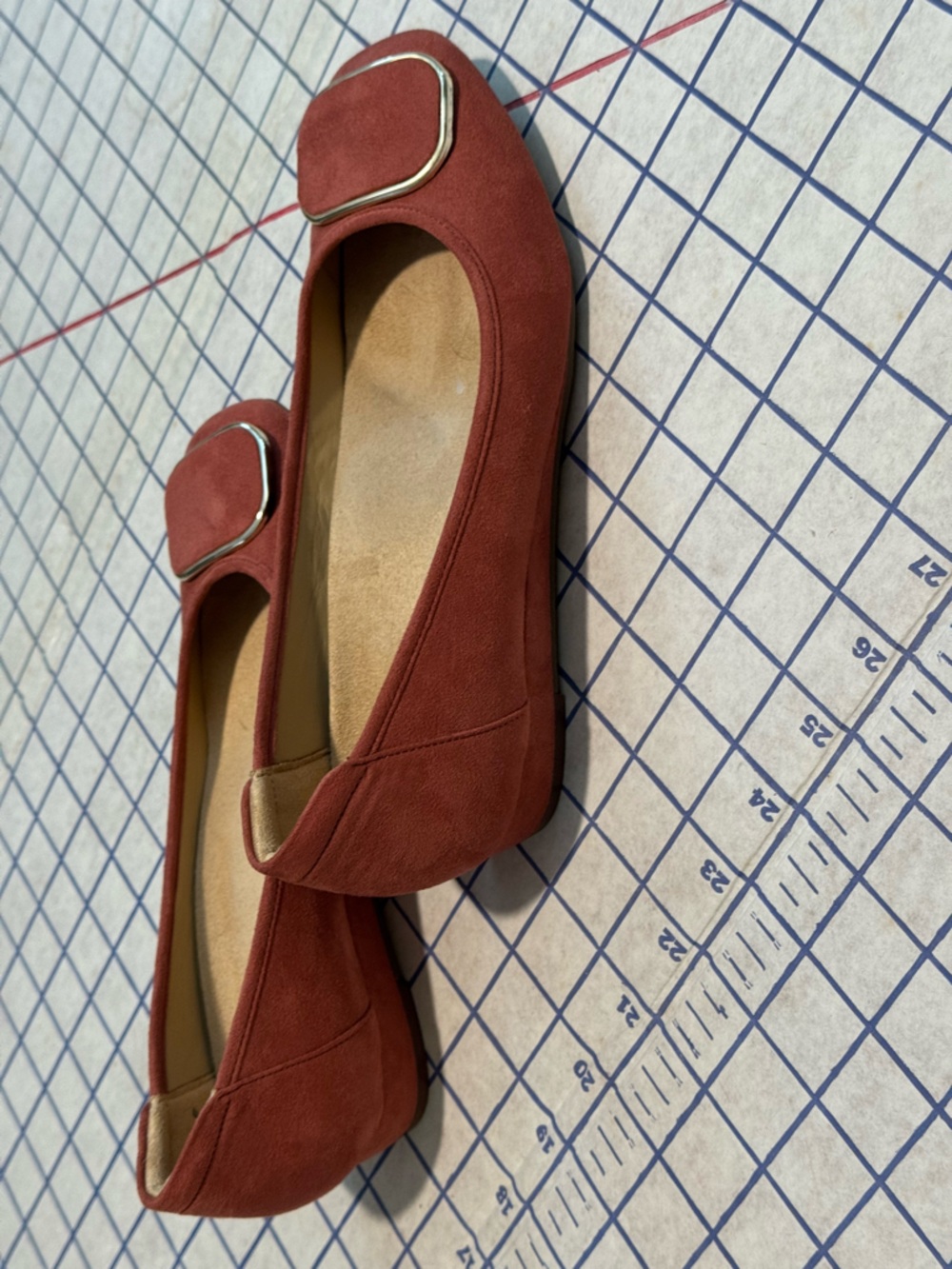 Naturalizer Rust Suede Flats with Gold-Tone Square Accent - Picture 2 of 6